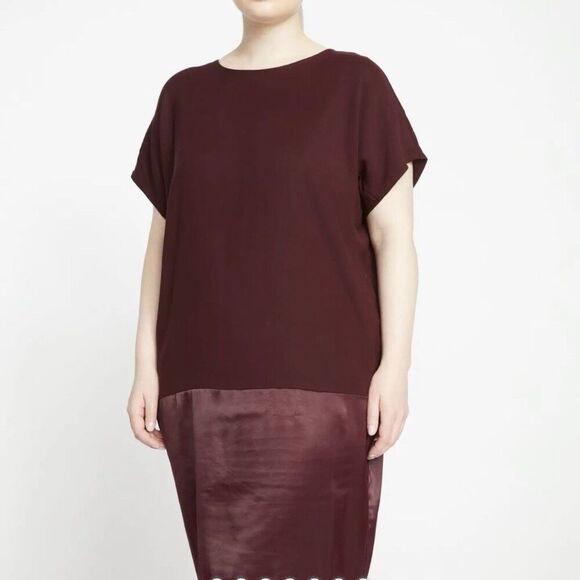 Universal Standard Avenir Double Luxe Satin Short Sleeve Dress Burgundy XL 26/28 - Picture 5 of 10
